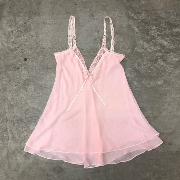 SOLD Vintage Coquette Lolita Girlcore Ruffle Semi Sheer Lace Floral Mini Slip - Picture 1 of 7